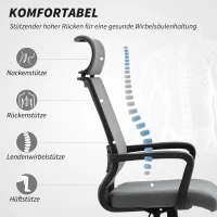 HOMCOM Bureaustoel met Zachte Rugleuning, Wielen, Armleuningen, Hoogteverstelbaar - Kunstwol, Grijs(m-4)