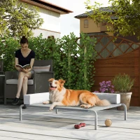 PawHut Lettino per Cani Rialzato di 20 cm con Cuscino a L, in Poliestere e Acciaio, 110x75x30 cm, Grigio e Argento(m-9)