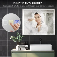 HOMCOM Oglindă Baie cu LED, Antiaburire și Boxă Bluetooth, 80x100 cm, Touch și Funcție Memorie(m-7)