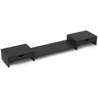 HOMCOM Dual Monitor Stand Riser with 2 Drawers, Adjustable Length and Angle, 116cm Monitor Riser for Laptop, Computer, PC, Small Printer, Black(m-1)