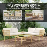 Outsunny Set Mobilier de Grădină din 4 Piese cu 2 Canapele și 2 Măsuțe de Cafea, 116x65x70 cm, Alb Crem(m-4)