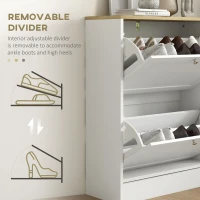 HOMCOM Narrow Shoe Cabinet with 2 Flip Drawers and Adjustable Shelves - White(m-6)