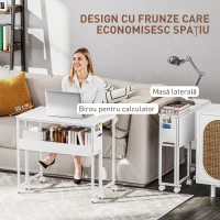 Homcom Birou Pliabil Alb – Cu Raft & Roti, Compact 80 cm(m-4)