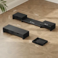 HOMCOM Dual Monitor Stand Riser with 2 Drawers, Adjustable Length and Angle, 116cm Monitor Riser for Laptop, Computer, PC, Small Printer, Black(m-3)