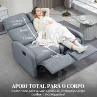 HOMCOM Sofá de 2 Lugares Reclinável Manual Sofá Relax Estofado em Linho com Apoio para Pés 118x95x101 cm Cinzento(m-6)