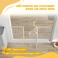 PawHut Barrière de sécurité animaux porte fermeture automatique système de double verrouillage sans perçage 3 extensions blanc(m-5)