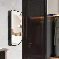 HOMCOM Miroir mural forme organique avec 3 étagères de rangement pour salle de bain, cadre en métal noir, dim. 40 x 86 cm(m-8)