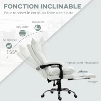 Vinsetto Fauteuil de bureau, chaise bureau ergonomique avec dossier inclinable, hauteur réglable, 66 x 72 x 130 cm, blanc(m-5)