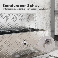 HOMCOM Cassetta Portautensili da 2 kg con Chiusura a Chiave, in Lamiera di Alluminio, 50x15.5x20.5 cm, Argento(m-5)