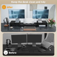 HOMCOM Dual Monitor Stand Riser with 2 Drawers, Adjustable Length and Angle, 116cm Monitor Riser for Laptop, Computer, PC, Small Printer, Black(m-5)