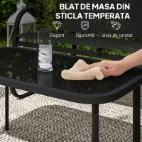 Outsunny Set de Grădină cu 2 Canapele cu 2 Locuri, 2 Fotolii și o Măsuță de Cafea cu Blat din Sticlă, Negru(m-7)