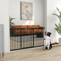 PawHut Barreira de Segurança Extensível para Portas e Escadas com Fechamento Automático e Sistema de Duplo Bloqueio 74-147,5x76,2 cm Preto(m-2)