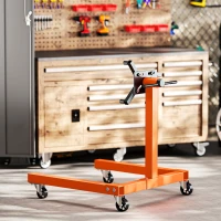 HOMCOM Engine Stand, 570 kg Rotating Engine Stand with 360 Degree Adjustable Head, 4 Mounting Arms, Heavy Duty Steel Support, Universal Wheels for Garage Workshop Auto Repair, Orange(m-8)