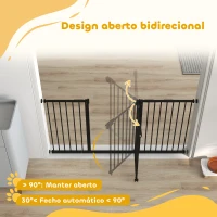 PawHut Barreira de Segurança Extensível para Portas e Escadas com Fechamento Automático e Sistema de Duplo Bloqueio 74-147,5x76,2 cm Preto(m-5)