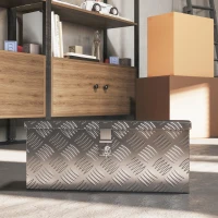 HOMCOM Cassetta Portautensili da 2 kg con Chiusura a Chiave, in Lamiera di Alluminio, 50x15.5x20.5 cm, Argento(m-9)