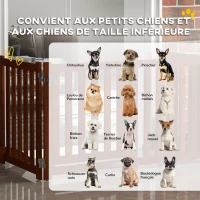 PawHut Barrière de sécurité chien pliable double face en bois, 4 panneaux avec porte, pieds de support, 205 x 60 cm, marron(m-4)