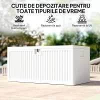 Outsunny Cufăr de Exterior de 140L Impermeabil cu Design Canelat și 2 Pistoane cu Gaz, 140x68x68 cm, Alb(m-5)