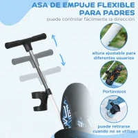 HOMCOM Triciclo para Bebés de +12 Meses con Toldo Plegable Mango de Empuje Telescópico Desmontable y Portabotellas Azul Blanco(m-6)