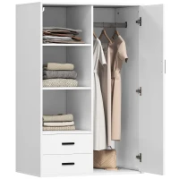 HOMCOM Dulap Modern cu 2 Sertare, Rafturi Deschise și Suport pentru Haine Alb(m-1)