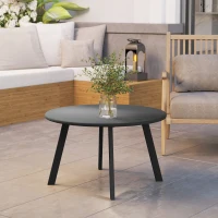 Outsunny 70cm Round Coffee Table, Outdoor Garden Table with Non-Slip Foot Pads and Metal Frame for Garden, Terrace, Balcony, Living Room, Black(m-9)