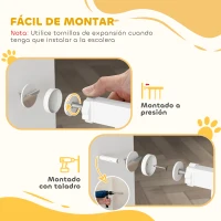 PawHut Barrera de Seguridad Extensible con Cierre Automático y Sistema de Doble Bloqueo Metal 74-147,5x76,2 cm Blanco(m-7)