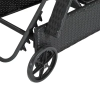 Outsunny Lettino Prendisole da Giardino con Ruote, Sedia a Sdraio per Spiaggia con Altezza Regolabile in Rattan, Nero e Crema, 200x73x103cm(m-8)