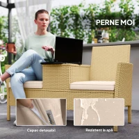 Outsunny Bancă de Exterior cu Măsuță Rabatabilă și Spațiu Depozitare Crem și Kaki(m-7)