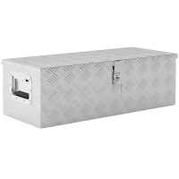 HOMCOM Boite de rangement - boîte à outils en aluminium - caisse à outil alu. poignées rétractables verrouillage clé dim. 76L x 33l x 25H cm(m-11)