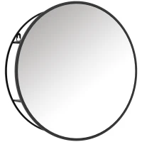 HOMCOM Miroir mural rond avec 2 étagères de rangement pour salle de bain, cadre en métal noir, diamètre de 50 cm(m-9)