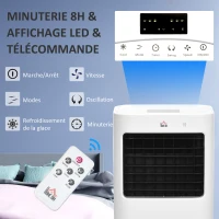 HOMCOM Refroidisseur d'air portable mobile par évaporation 3 en 1 oscillation, 3 vitesses, télécommande, minuterie 8H, blanc(m-7)