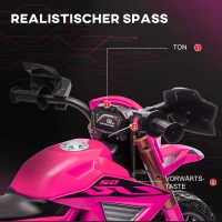 AIYAPLAY Elektrische Kindermotorfiets, 12V Motorfietsje met Zijwieltjes, Voertuig voor Kinderen met Claxon en Startgeluid, 3 km/u, Roze(m-6)