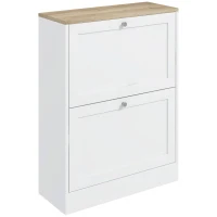 HOMCOM Narrow Shoe Cabinet with 2 Flip Drawers and Adjustable Shelves - White(m-10)