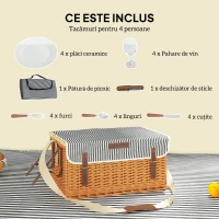 Outsunny Coș de Picnic pentru 4 Persoane cu Măsuță din Răchită Maro Deschis(m-4)