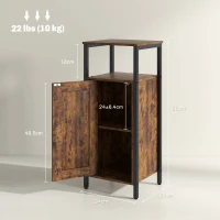 HOMCOM Comodino Industriale con 2 Ripiani e Scaffale Interno Regolabile, in Legno e Acciaio, 34x30x80 cm, Marrone(m-3)