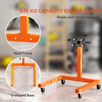 HOMCOM Engine Stand, 570 kg Rotating Engine Stand with 360 Degree Adjustable Head, 4 Mounting Arms, Heavy Duty Steel Support, Universal Wheels for Garage Workshop Auto Repair, Orange(m-4)