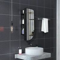 HOMCOM Miroir mural forme organique avec 3 étagères de rangement pour salle de bain, cadre en métal noir, dim. 40 x 86 cm(m-11)