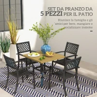 Outsunny Set Tavolo e 4 Sedie da Giardino, Piano Effetto Marmo e Sedie Impilabili con Braccioli, Marrone(m-4)