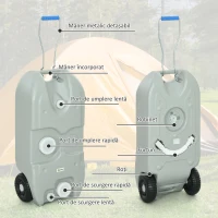 Outsunny Rezervor de Apă pentru Camping 40L cu Roți și Mâner Reglabil Gri(m-4)