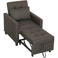 HOMCOM Sofá Cama de 1 Plaza Tapizado en Lino con Respaldo Ajustable de 3 Niveles y Almohada Acolchada 69x82,5x84 cm Marrón