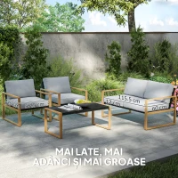 Outsunny Set Mobilier de Grădină din 4 Piese, cu Canapea de 2 Locuri, 2 Fotolii și Măsuță de Cafea, 123.5x75x73 cm, Gri(m-5)