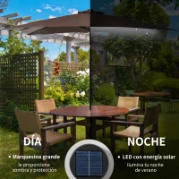 Outsunny Parasol de Terraza Exterior 268x205x248 cm con Techo Inclinable hasta 45° Luces LED Solares y Manivela Marrón(m-4)