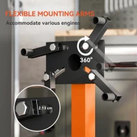 HOMCOM Engine Stand, 570 kg Rotating Engine Stand with 360 Degree Adjustable Head, 4 Mounting Arms, Heavy Duty Steel Support, Universal Wheels for Garage Workshop Auto Repair, Orange(m-6)