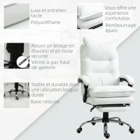 Vinsetto Fauteuil de bureau, chaise bureau ergonomique avec dossier inclinable, hauteur réglable, 66 x 72 x 130 cm, blanc(m-7)