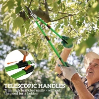 Outsunny Telescopic Loppers 64.5-90 cm, Extendable Garden Loppers Heavy Duty with Steel Blade and Adjustable Handles, Tree Trimmer for Branches, Bushes, Shrubs, Green(m-5)