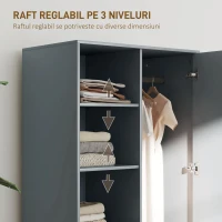 HOMCOM Dulap cu 2 Sertare, Rafturi Deschise și Bară Umerașe, Gri(m-5)