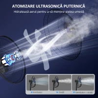 HOMCOM Ventilator cu cu Pulverizare de Apă Reglabil, 3 Viteze și Oscilație 75° Negru(m-4)