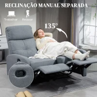 HOMCOM Sofá de 2 Lugares Reclinável Manual Sofá Relax Estofado em Linho com Apoio para Pés 118x95x101 cm Cinzento(m-4)