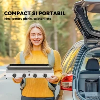 Outsunny Grătar pe Gaz cu 4 Arzătoare, Picioare Reglabile și Tavă de Colectare a Grăsimii, 77x44.5x19 cm, Argintiu(m-6)