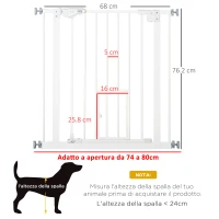 PawHut Cancellino per Cani con Porta Piccola, Montaggio a Pressione e Chiusura Automatica, 74-80x76.2cm, Bianco(m-3)