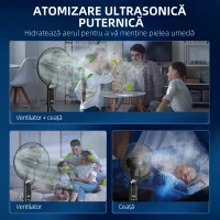 HOMCOM Ventilator cu Pulverizare de Apă, 3 Viteze și 3 Moduri cu Telecomandă, Negru(m-4)